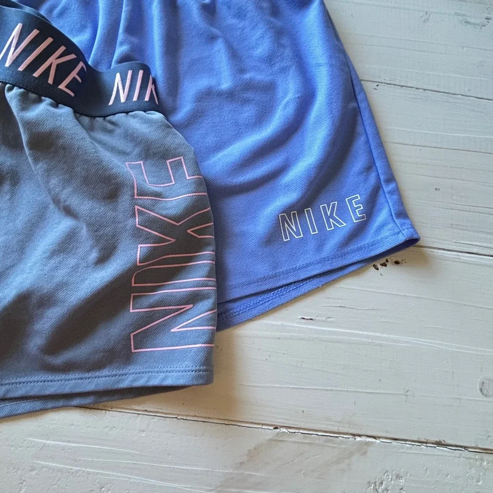Nike Kids Dri-FIT Shorts Lot‎ of 2 Blue Grey Logo Waistband Size Medium